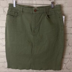 Jen 7 olive denim skirt with cut off frayed hem